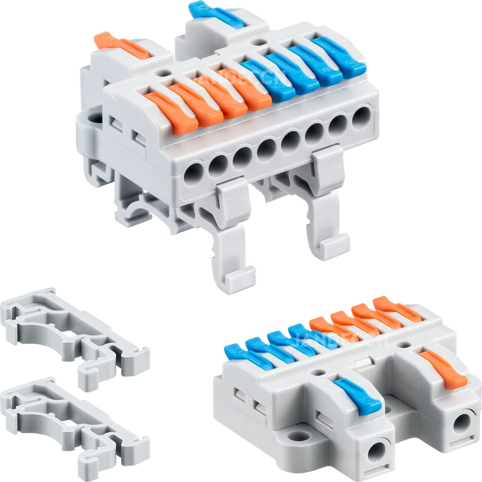 6Pcs Din Rail Terminal Blocks, Diy Splicing Wire Connectors For Circuit Inline 28-12Awg (2 In 8 Out) 9558830205108
