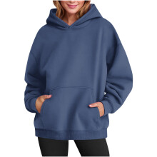 Women's Oversized Solid Hoodie with Kangaroo Pocket, Drop Shoulder Pullover – Compatible with Y2K Style