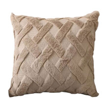 Soft Furry 16x16" Pillow Cover – Boho Plaid, Flock Fabric, Hidden Zipper, Hand Wash Only, Elegant Home Decor