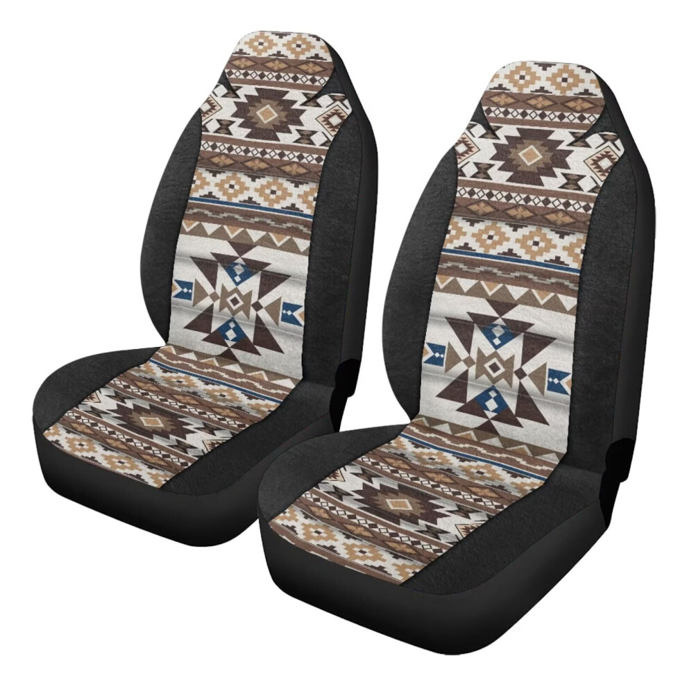 Car Seat Covers For Front Seats, 2 Pack Ethnic Aztec Car Seat Covers Protection, Easy Installation, Universal Fits Most Cars Truck Van And Suv Brown 9193271990932