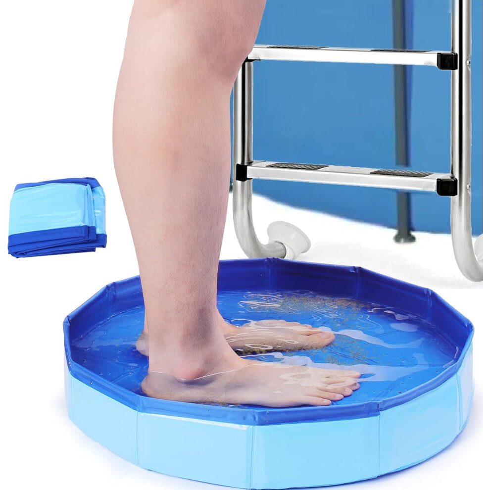 Blue Foldable Pool Foot Bath Â Portable, Inflatable-Free Foot Soaking Basin For Above-Ground Pools,