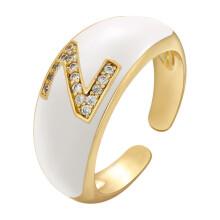 Adjustable Crystal Gold-Tone Initial Letter Open Ring for Women – Wedding Band, Signet Ring (Z, One Size)