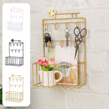 Heavy-Duty Iron Key Hook Storage Box – Wall-Mounted, Gold, 3711in, Modern Hallway Organizer, Compatible with Home/Office Entryway