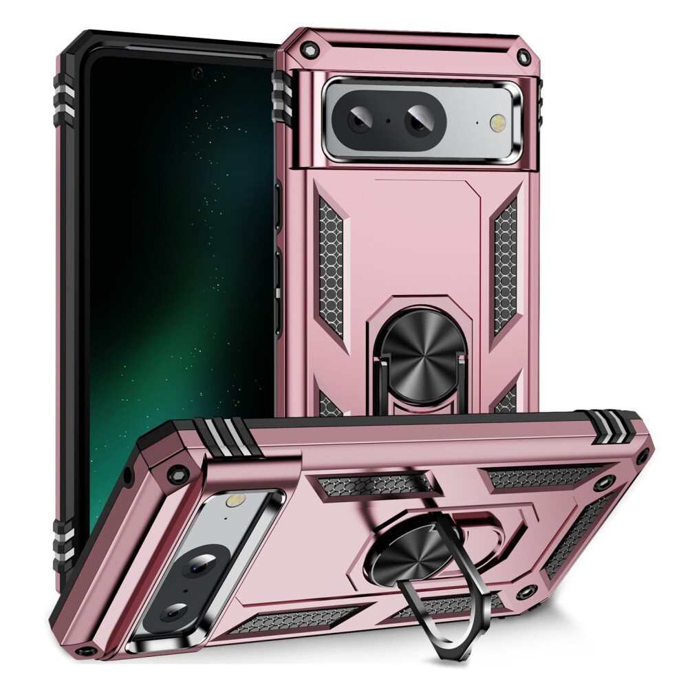 Hybrid Armor Case For Google Pixel 8A Â Military Shockproof, 360 Rotatable Metal Ring, Kickstand, Magnetic Car Mount, Dual-Layer Protection, Rose 9401284746799