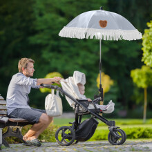 Baby Outdoor Parasol with Tassel, Sun-Proof Beach Umbrella, Auto-Open Chair Umbrella with Clamp, Portable for Beach Chair & Wheelchair – Compatible