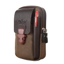 Men Outdoor Sport Waist Bag Canvas Business Mobile Phone Pouch (Dark Brown)