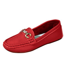 Red Women'S Casual Loafers Slip-On Comfortable Low-Top Round Toe Metal Rhinestone Chain Decor Indoor Outdoor Everyday Footwear Pu Size 41 Eu 0.60 Lbs