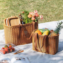 Wicker Shopping Basket with Handle – Hand-Woven, Open Top, for Picnic, Kitchen, Camping, Easter, Gifts – Under $5, Compatible with Home & Outdoor
