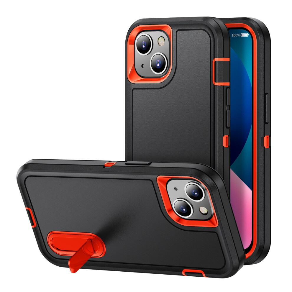 Compatible With Iphone 13 Case: 3-Layer Rugged Protection, Built-In Metal Kickstand, No Screen Protector Â Black + Orange Orange,Black 9401284747550