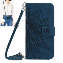 Compatible with Samsung Galaxy S22 Case – Embossed Flower PU Leather Crossbody Wallet Flip Folio with Card Holder, Magnetic Closure & Lanyard, Ink