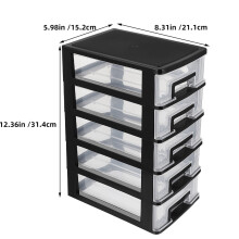 Multifunctional Five-layer Storage Cabinet Plastic Drawer Type Closet Portable Storage Case Organizer Sundries Holder (Black and Transparent)
