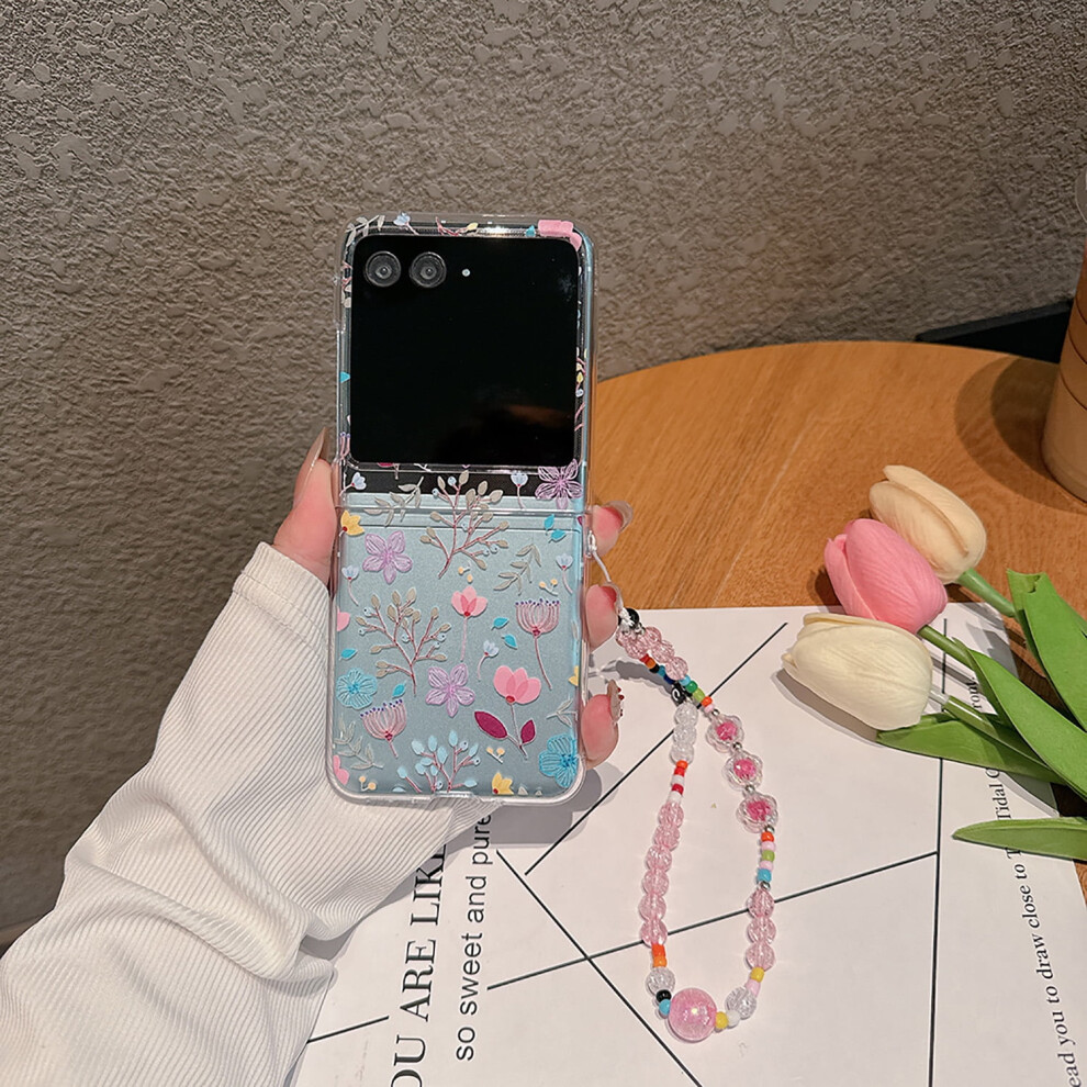 Allytechgroup Moto Razr+ Plus 2024 Case With Hand Strap, Slim Tpu Clear Cover, Flower Pattern, Scratch-Proof & Drop Protection Â Compatible With 9401284747864
