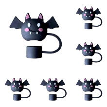 6pcs Halloween Straw Toppers for Stanley Cup Silicone Straw Covers Cap, Tumbler Straw Topper, Reusable Bottle Decorations Cute Bats