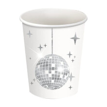 Disco Party Tableware Disposable Set – Includes Plates and Paper Cups with Birthday Theme Decoration Banner, Pull Flag, Cake Flag – 25-Piece Kit,F