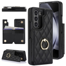 Compatible with Samsung Galaxy Z Fold 6 Wallet Case – Premium Leather, Ring Holder, Card/Cash Slots, Magnetic Kickstand, Heavy-Duty Protection,
