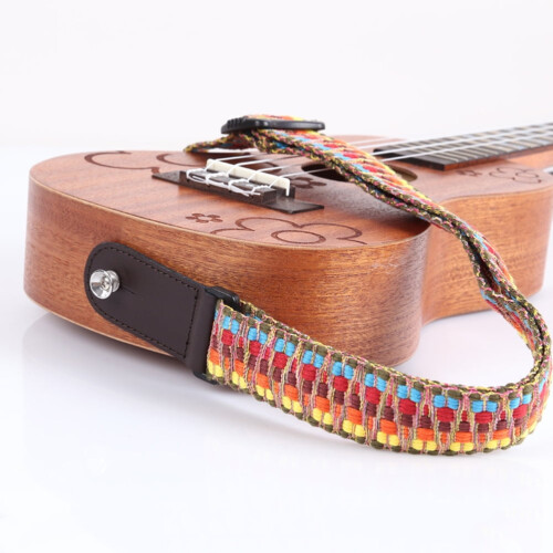 Correia de ukulele em tecido trançado colorido, ajustável e confortável para uso com ukulele, de 35,4 polegadas a 59,1 polegadas.