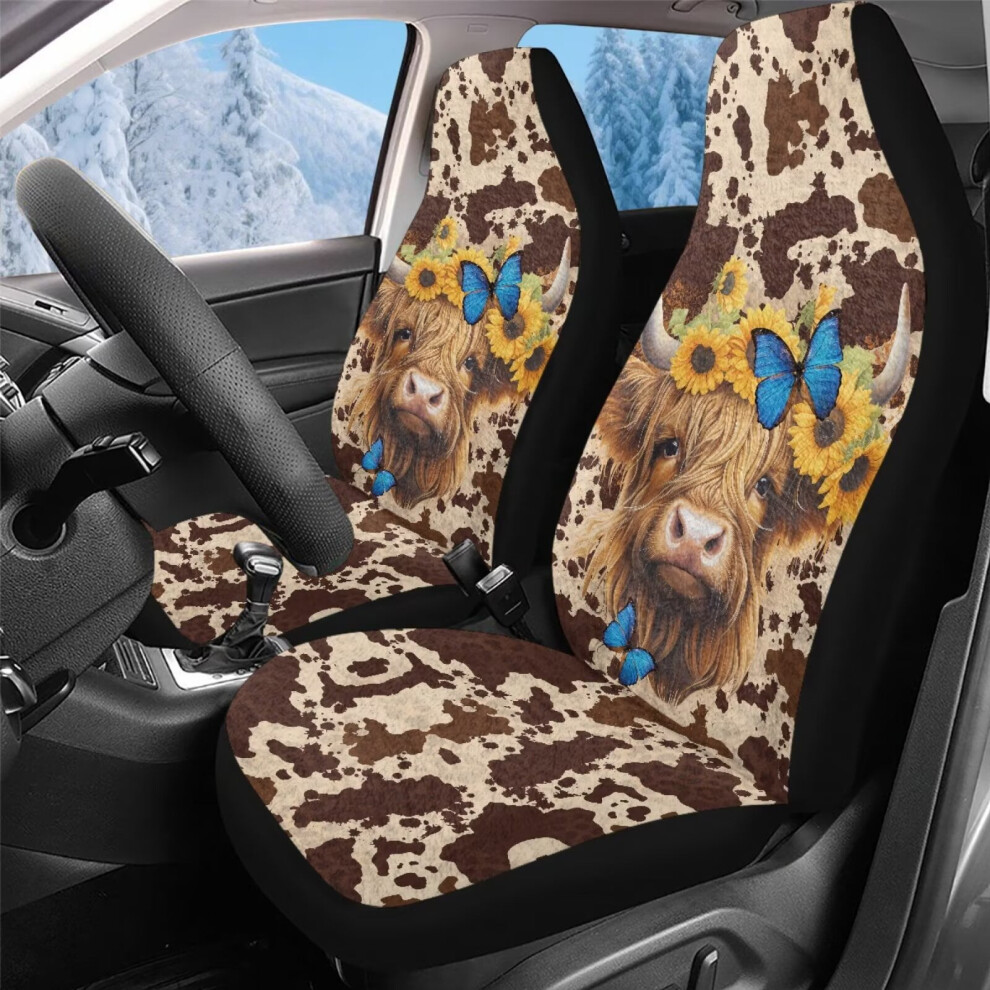 Velvet Car Seat Covers Â Butterfly Highland Cow Print, Universal Fit For Most Cars, Trucks & Suvs Coral 9193271986676