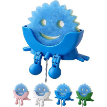 Cute Hanging Sponge Holder with Drainage, 3D Printed Countertop Design with Legs & Open Drain (Blue) – Compatible with Standard Sinks