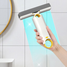 Portable ABS Short Mop, Wet/Dry Dual-Use, 180 Squeeze Sponge for Floors/Glass/Desktops, Space-Saving Hanging Storage
