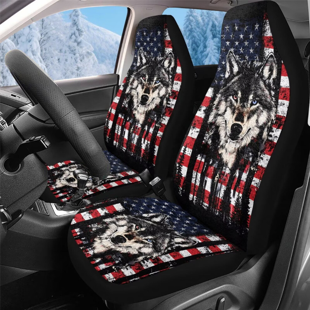Plush Usa Flag Wolf Car Seat Covers (2 Pcs), Universal Fit For Cars, Sedans, Trucks, Suvs Â Compatible With Most Vehicles Coral 9193271986492