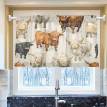 Highland Cows Half Curtains Sets Tier 2 Panels Short Curtain Rod Pocket 27"W x 24"L