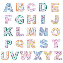 26PCS Letter Computerized Cloth Iron on Patches A-Z Sew On Patches Alphabet Floral Applique Mixed Color Embroidered Letter Stickers