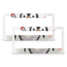 Penguin Christmas License Plate Cover Set Metal 2 Holes