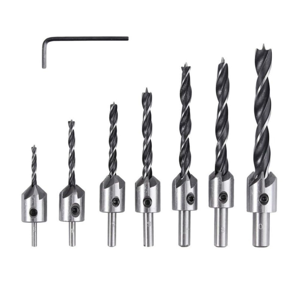 Countersink Drill Bit Set, 7Pcs Woodworking Chamfer High Speed Steel Countersink Drill Bits With Hex Wrench High-Speed Steel Drill Bit 9097180830443