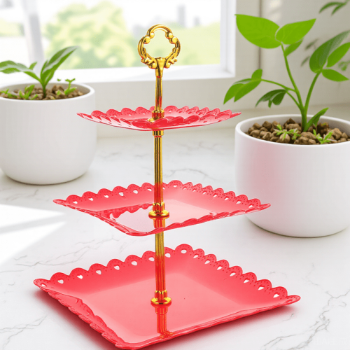 3 Tier Rustic Cupcake Stand in Red for Wedding Dessert and Cake Display