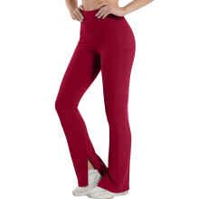 Damen-Yogahose mit hohem Bund, ausgestelltem Bein und Taschen, butterweich, mit Bauchkontrolle, 4-Wege-Stretch, Trainingshose mit Schlitz am Saum –