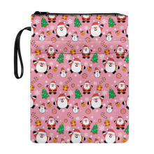 Étui de protection vintage pour livres, motif Père Noël rose, en polyester lavable, facile à transporter, avec poche pour papeterie féminine.