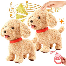 Robot Dog Lifelike Toy, Interactive Robot Dog with Touch Sensing Voice Music Mimic Leash Remote Soft Fur – Battery Powered Puppy (2PCS - A)