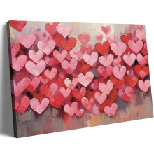 Vintage roze hart canvas wanddecoratie, ingelijst – Moderne slaapkamerdecoratie, Valentijnsdag huisdecoratie voor woonkamer en keuken