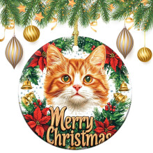 Ceramic Orange Cat Christmas Ornament 3 inch