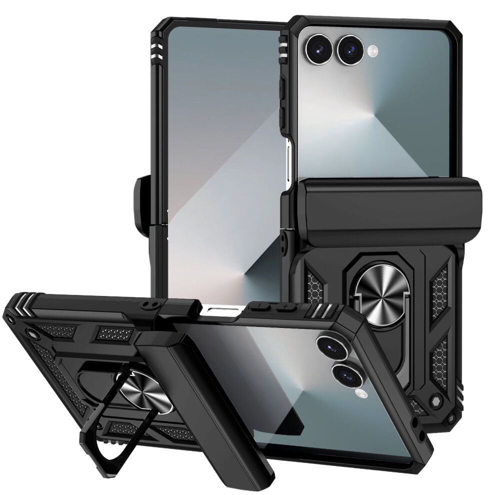 Rugged Kickstand Phone Case For Compatible With Samsung Galaxy Z Flip 7 – Military-Grade Drop-Proof Tpu Bumper, Black 9464372756742