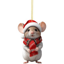 Acrylic Mouse Christmas Ornament Red and White 1 Piece