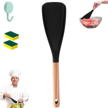 3-in-1 Hitzebeständiger Silikonspatellöffel zum Kochen, Rühren, Schöpfen und Servieren – Schwarz*1