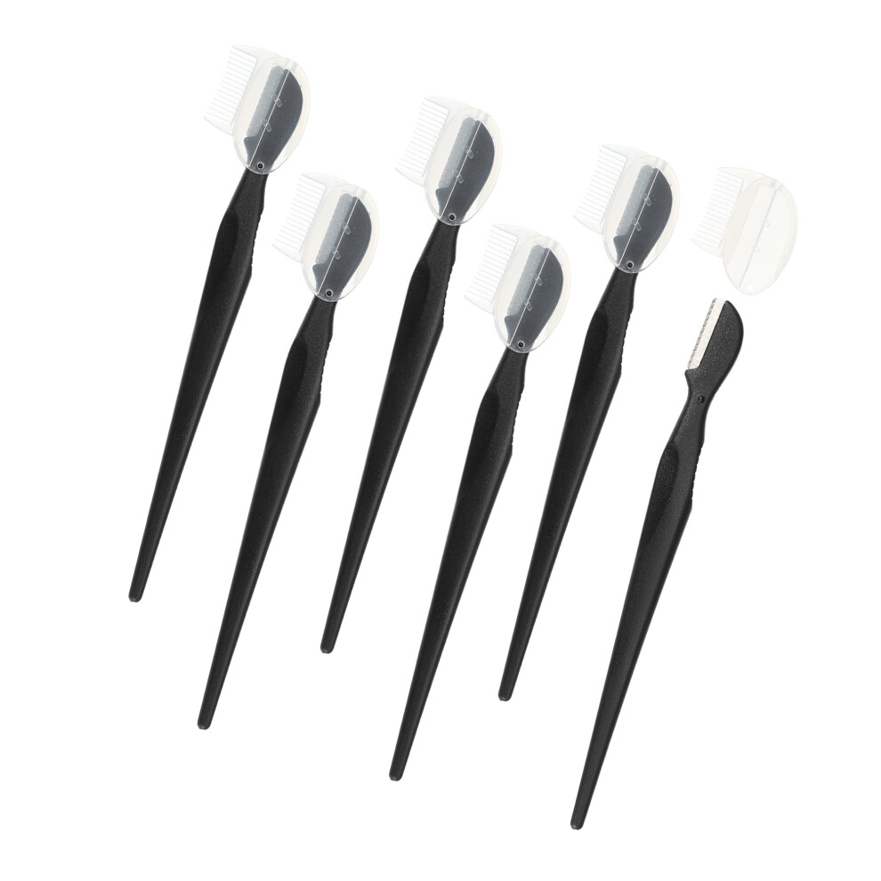 6 Pcs Eyebrow Razor for Women Facial Razor Stainless Steel Eyebrow Trimmer with Small Eyebrow Comb Black