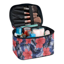 Organisateur de produits cosmétiques et de toilette en polyester à double fermeture éclair, motif floral, grande capacité.