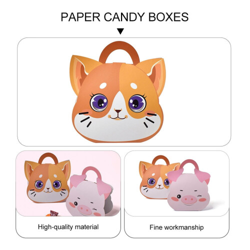 10Pcs Treat Boxes Snacks Cases Cat Design Candy Boxes Cardboard Box with Handle 2