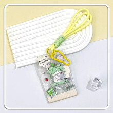 Cartoon Bear Rabbit Card Holder 3 Inch Photocard Holder Acrylic Sliding Cover Case Anti-lost Keychain Student ID Badge Holder Card Sleeves