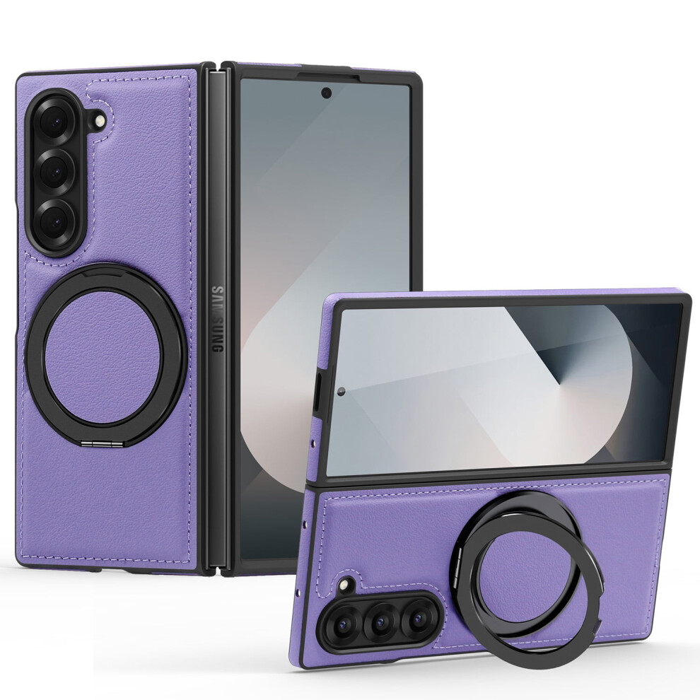 Compatible With Samsung Galaxy Z Fold 7 Stand Case Â Slim Shockproof Rotating Magnetic Ring Pu Leather Cover, Purple 9493189705940
