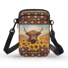 Highland Cattle Umhängetasche mit doppeltem Reißverschluss und Schultergurt, kleine Umhängetasche aus Polyester für Erwachsene