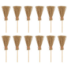 12 stuks mini bezems van rood touw en stro, hangende decoraties voor een Halloweenfeest