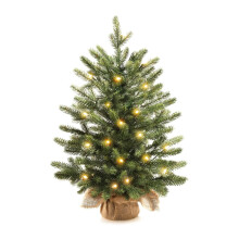 Künstlicher, 45 cm hoher, beleuchteter Weihnachtsbaum mit geflochtenem Korbfuß und warmweißen LEDs – geeignet für die Inneneinrichtung von Haus