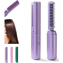 Peigne de coiffure en céramique, sans fil, 18,5 cm (7,3 pouces), rechargeable par USB, 3 réglages de température, coiffures lisses/bouclées,