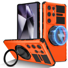 Étui pour Samsung Galaxy S21 Ultra avec support annulaire rotatif, compatible MagSafe, coque magnétique ultra-résistante – Orange