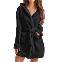 Fuzzy Robe for Women with Pockets Pure Color Hooded Plush Bathrobe for Women - Cozy & Warm Home Wear Womens Robe with Hoodie