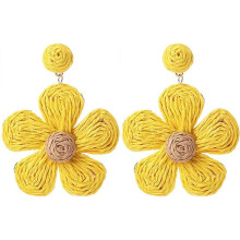 Rattan Flower Drop Earrings for Women, Gold Tone, 4g