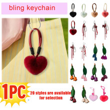 Porte-clés scintillant pour sac à main, nœud rouge avec pendentif cœur, breloque strass, décoration tendance pour sac à main, joli porte-clés